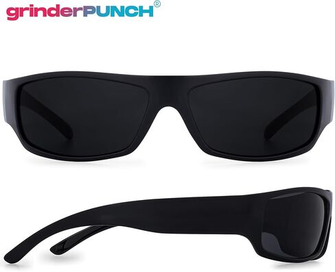grinderPUNCH Mens Black Super Dark Sunglasses - Slim Wrap Around Gangster Style in Saudi Arabia