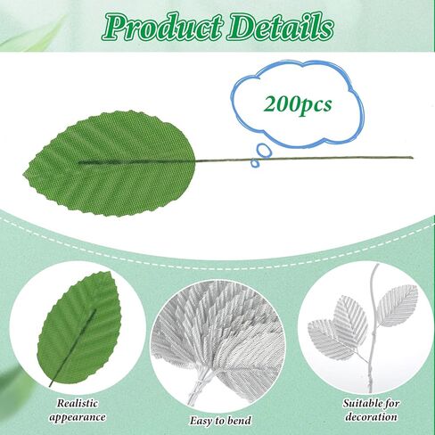 200 PCS أوراق خضراء مزيفة الأوراق الاصطناعية للحرير الحرير مزيف فولك سلكية سلكية واحدة كبيرة لورقة الديكور لأوراق فو ، زهور مزيفة الأوراق الخضراء لأركال الزفاف ديي in Kuwait