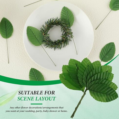 200 PCS أوراق خضراء مزيفة الأوراق الاصطناعية للحرير الحرير مزيف فولك سلكية سلكية واحدة كبيرة لورقة الديكور لأوراق فو ، زهور مزيفة الأوراق الخضراء لأركال الزفاف ديي in Kuwait