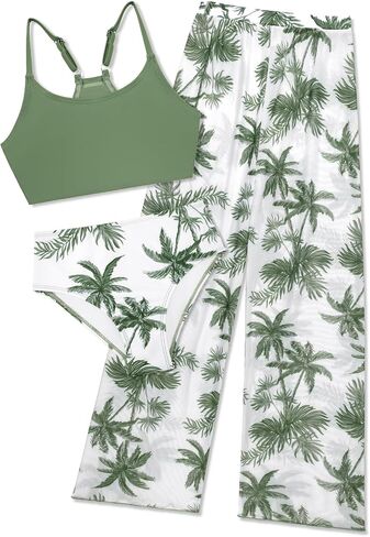 SHEKINI Girls 3 Piece Printed Swimsuit High Waist Bikini Set with Cover Up Pants in Saudi Arabia