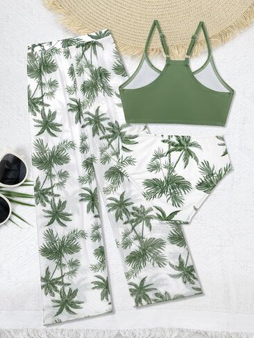 SHEKINI Girls 3 Piece Printed Swimsuit High Waist Bikini Set with Cover Up Pants in Saudi Arabia