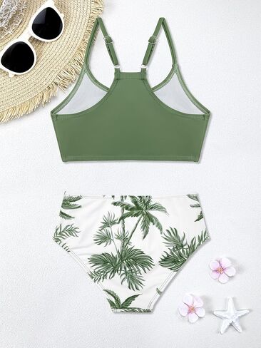 SHEKINI Girls 3 Piece Printed Swimsuit High Waist Bikini Set with Cover Up Pants in Saudi Arabia