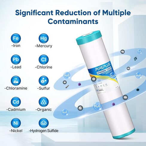 PUREPLUS 5 ميكرون 20 بوصة × 4.5 بوصة RFN20BB حديد ومنغنيز منزلي بالكامل يقلل من خرطوشة استبدال فلتر المياه، عبوة واحدة in Kuwait