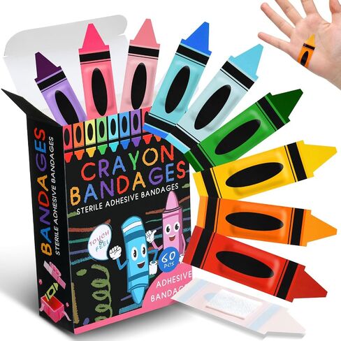 Geiserailie 60 Pcs Kids Crayon Bandages with Gift Box Back to School Supplies Self Adhesive Crayon Bandages for Minor Cuts Scrapes Fun First Aid Kit First Day of School Classroom Party Gift in Saudi Arabia