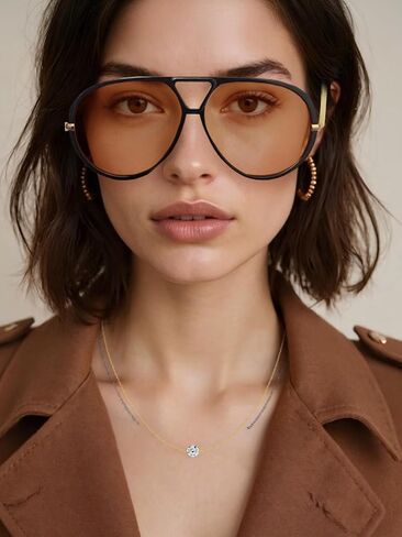 Oversized Trendy Aviator Sunglasses for Women, Pilot Shades Designer UV Protection Double Bridge Shade in Kuwait