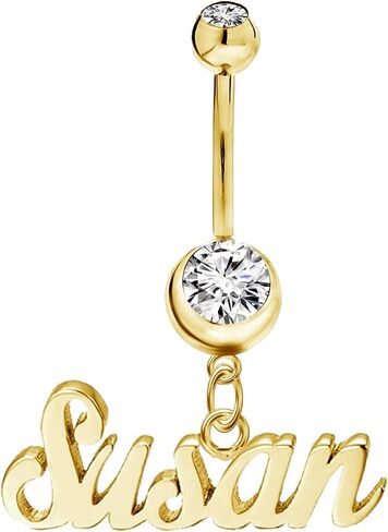 10K/14K/18K Solid Gold Personalised Name Plate 14G Belly Button Ring 925 Sterling Silver Birthstone Navel Ring for Women in Kuwait