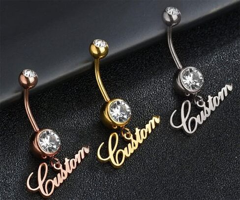 10K/14K/18K Solid Gold Personalised Name Plate 14G Belly Button Ring 925 Sterling Silver Birthstone Navel Ring for Women in Kuwait