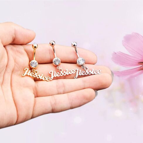 10K/14K/18K Solid Gold Personalised Name Plate 14G Belly Button Ring 925 Sterling Silver Birthstone Navel Ring for Women in Kuwait