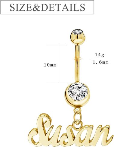 10K/14K/18K Solid Gold Personalised Name Plate 14G Belly Button Ring 925 Sterling Silver Birthstone Navel Ring for Women in Kuwait