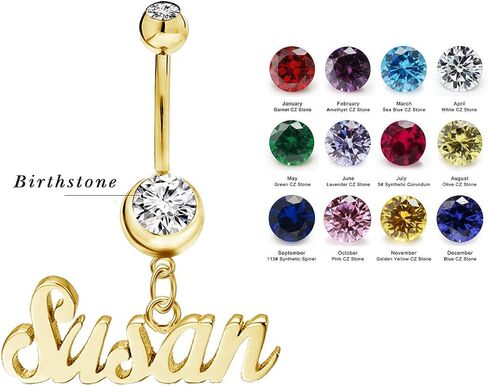 10K/14K/18K Solid Gold Personalised Name Plate 14G Belly Button Ring 925 Sterling Silver Birthstone Navel Ring for Women in Kuwait