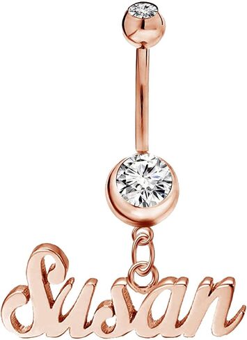 10K/14K/18K Solid Gold Personalised Name Plate 14G Belly Button Ring 925 Sterling Silver Birthstone Navel Ring for Women in Kuwait