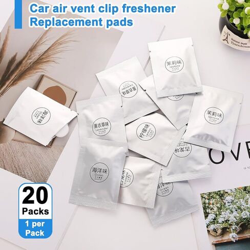 20 Pack Car Air Freshener Refills, Car Air Vent Clip Freshener Replacement Pads, Solid Fragrance Scent Refill Tablets (Lavender/Osmanthus/Lemon/Cologne/Jasmine/Ocean/Peach) in Saudi Arabia