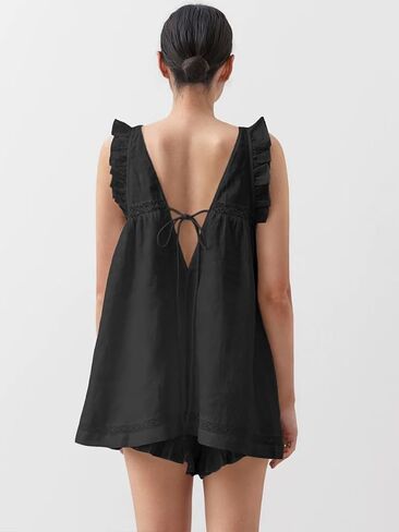 Womens Ruffle Short Sets 2 Piece Outfits Summer Sleeveless Top and Shorts Fashion Oversized Pajamas Set in Kuwait