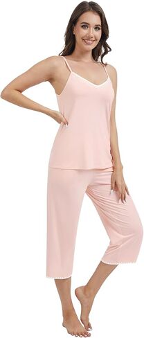WiWi Womens Cami Pajama Sets 2 Piece Camisole Top Capri Pants Sleepwear Soft Lingerie Bamboo Viscose PJs S-XXL in Saudi Arabia