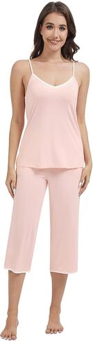 WiWi Womens Cami Pajama Sets 2 Piece Camisole Top Capri Pants Sleepwear Soft Lingerie Bamboo Viscose PJs S-XXL in Saudi Arabia