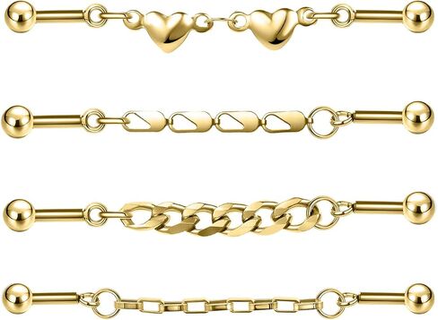 AOEDEJ 4Pcs 14G industrial piercing jewelry chain Gold industrials barbell 316L Surgical Steel Hypoallergenic Cartilage Helix Studs Earrings for Women Men in Saudi Arabia