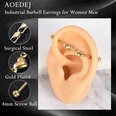 AOEDEJ 4Pcs 14G industrial piercing jewelry chain Gold industrials barbell 316L Surgical Steel Hypoallergenic Cartilage Helix Studs Earrings for Women Men in Saudi Arabia