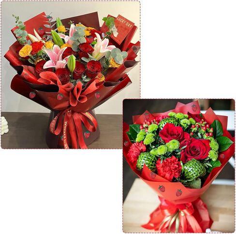 20 ورقة ورق تغليف الزهور، ورق تغليف باقة زهور الفراولة غير اللامعة مع شريط، ورق تغليف الزهور الوردي للباقات، ورق تغليف الهدايا لعيد ميلاد فتاة الزفاف والتخرج in Kuwait