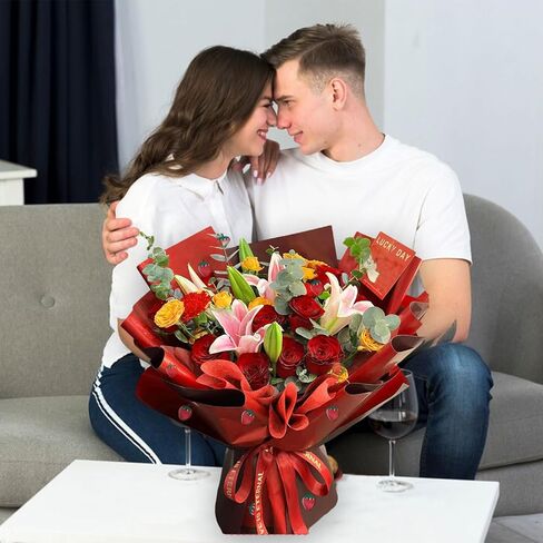 20 ورقة ورق تغليف الزهور، ورق تغليف باقة زهور الفراولة غير اللامعة مع شريط، ورق تغليف الزهور الوردي للباقات، ورق تغليف الهدايا لعيد ميلاد فتاة الزفاف والتخرج in Kuwait