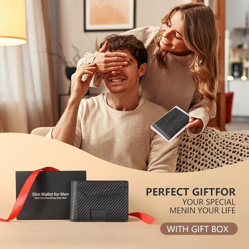 RFID Wallet for Men, Leather Mens Wallet with 2 ID Windows, Stylish in Gift Box, Perfect Gifts for Men(Black) in Saudi Arabia