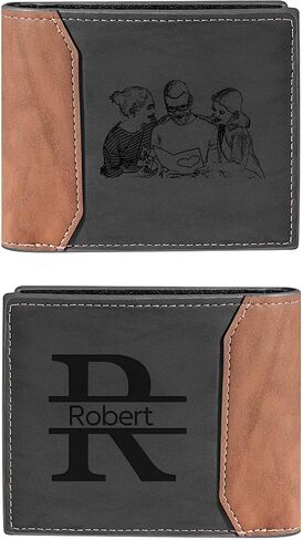 Personalized Photo Wallet for Men, Custom Engraved Bifold with Picture and Initial, PU Leather, Multiple Card Slots in Saudi Arabia