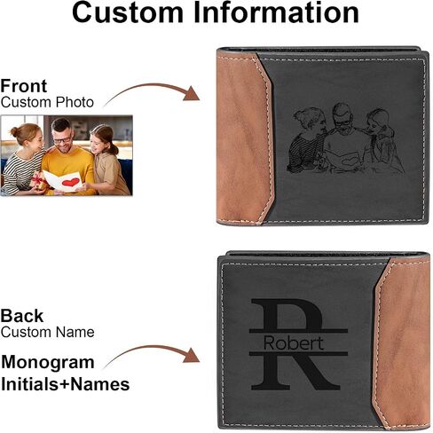 Personalized Photo Wallet for Men, Custom Engraved Bifold with Picture and Initial, PU Leather, Multiple Card Slots in Saudi Arabia