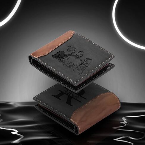 Personalized Photo Wallet for Men, Custom Engraved Bifold with Picture and Initial, PU Leather, Multiple Card Slots in Saudi Arabia