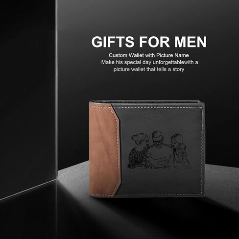 Personalized Photo Wallet for Men, Custom Engraved Bifold with Picture and Initial, PU Leather, Multiple Card Slots in Saudi Arabia