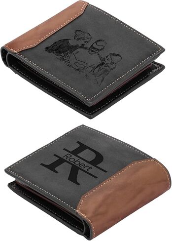 Personalized Photo Wallet for Men, Custom Engraved Bifold with Picture and Initial, PU Leather, Multiple Card Slots in Saudi Arabia