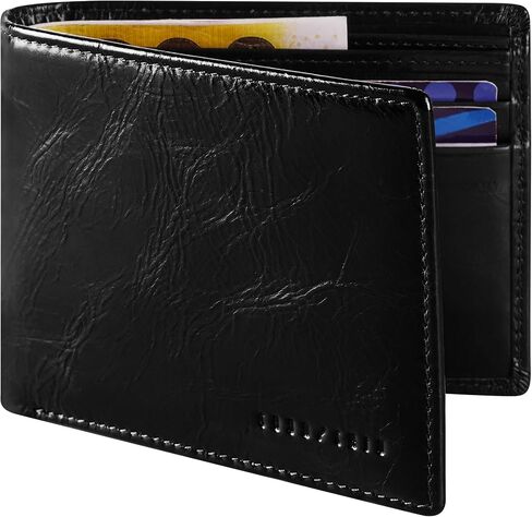 محفظة للرجال والنساء محافظ جلدية حقيقية - حظر RFID ثنائي الطول مع 8 فتحات بطاقات ونوافذ معرف مزدوجة وجيوب نقدية - هدية عيد ميلاد له ، هي ، لها ، in Saudi Arabia