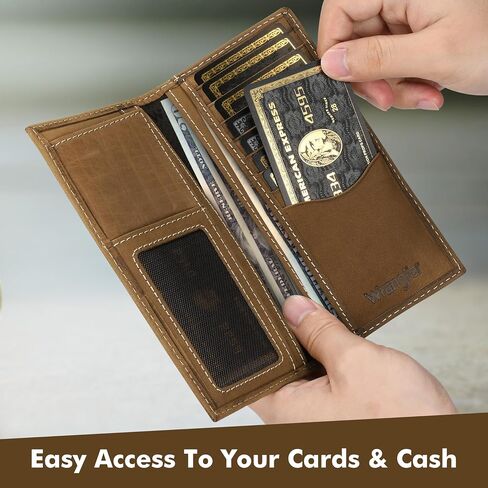 Wrangler Slim Genuine Leather Bifold Wallet for Men - Long Card Holder Wallets | Durable Mens Western Wallets with Extra Capacity & Gift Ready in Saudi Arabia