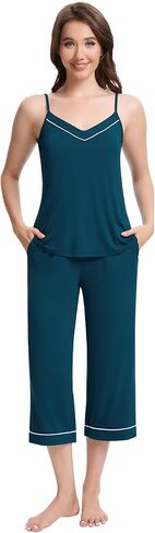 WiWi Womens Cami Pajama Sets 2 Piece Camisole Top Capri Pants Sleepwear Soft Lingerie Bamboo Viscose PJs S-XXL in Saudi Arabia