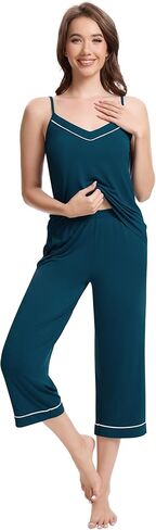 WiWi Womens Cami Pajama Sets 2 Piece Camisole Top Capri Pants Sleepwear Soft Lingerie Bamboo Viscose PJs S-XXL in Saudi Arabia