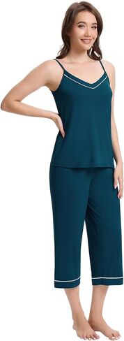 WiWi Womens Cami Pajama Sets 2 Piece Camisole Top Capri Pants Sleepwear Soft Lingerie Bamboo Viscose PJs S-XXL in Saudi Arabia