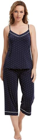 WiWi Womens Cami Pajama Sets 2 Piece Camisole Top Capri Pants Sleepwear Soft Lingerie Bamboo Viscose PJs S-XXL in Saudi Arabia
