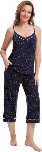 WiWi Womens Cami Pajama Sets 2 Piece Camisole Top Capri Pants Sleepwear Soft Lingerie Bamboo Viscose PJs S-XXL in Saudi Arabia