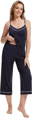 WiWi Womens Cami Pajama Sets 2 Piece Camisole Top Capri Pants Sleepwear Soft Lingerie Bamboo Viscose PJs S-XXL in Saudi Arabia