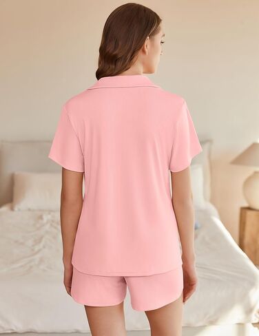 Ekouaer Womens Ribbed Knit Pajama Set Short Sleeve Soft Comfy Pj Set 2 Piece Lounge Set with Pockets Sleepwear S-XXL in Saudi Arabia