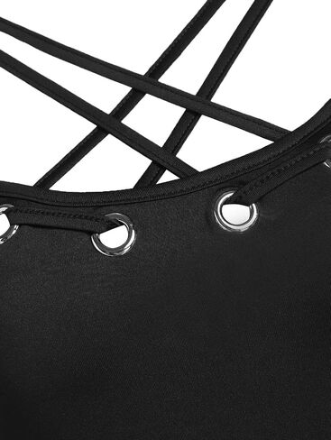 DRESSFO Women's Gothic Dress Punk Spaghetti Strap Dress Retro Empire Waist Dress Vintage Lace Up 1950s Dresses in Saudi Arabia