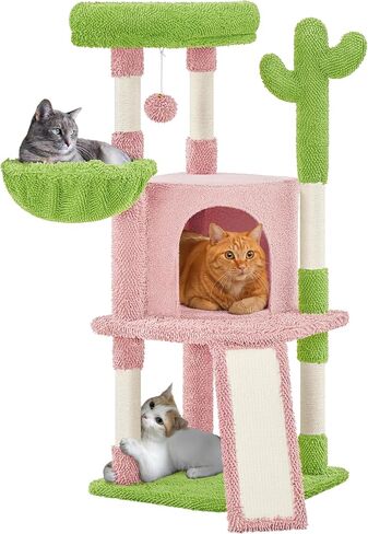 Yaheetech Cactus Cat Tree, 42in Cat Tower for Indoor Cats, Multi Level Cat Condo Scratching Post, Cat Activity Center Pet Furniture w/Ball, Plush Perch, Platform, Basket in Kuwait
