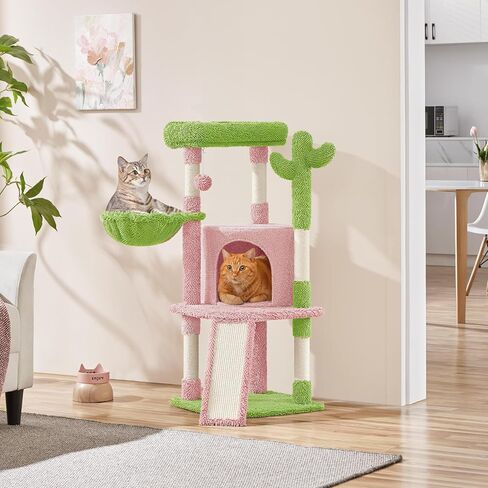 Yaheetech Cactus Cat Tree, 42in Cat Tower for Indoor Cats, Multi Level Cat Condo Scratching Post, Cat Activity Center Pet Furniture w/Ball, Plush Perch, Platform, Basket in Kuwait