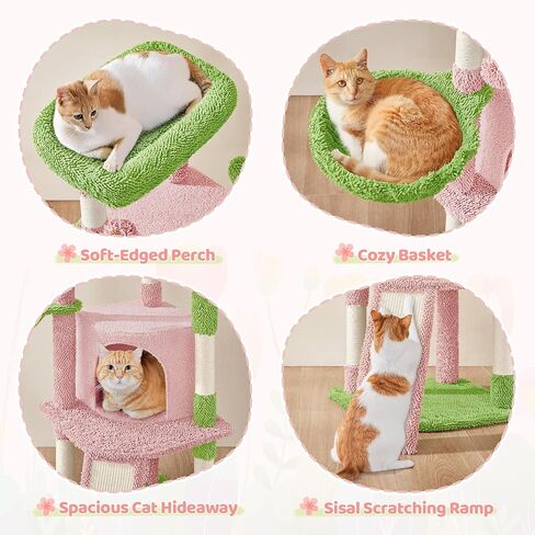 Yaheetech Cactus Cat Tree, 42in Cat Tower for Indoor Cats, Multi Level Cat Condo Scratching Post, Cat Activity Center Pet Furniture w/Ball, Plush Perch, Platform, Basket in Kuwait