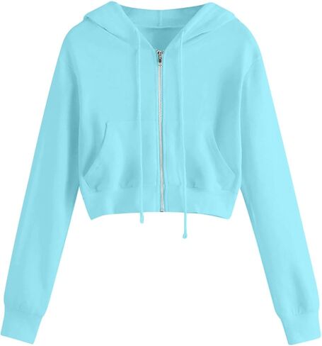 Cropped Zip Up Hoodie Women Long Sleeve Sweatshirt Casual Hooded Workout Jacket Teen girls Y2k Crop Tops Fall Outfits in Saudi Arabia