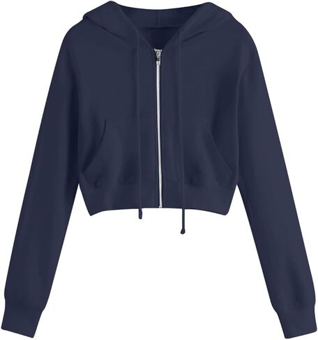 Cropped Zip Up Hoodie Women Long Sleeve Sweatshirt Casual Hooded Workout Jacket Teen girls Y2k Crop Tops Fall Outfits in Saudi Arabia
