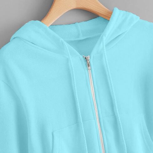 Cropped Zip Up Hoodie Women Long Sleeve Sweatshirt Casual Hooded Workout Jacket Teen girls Y2k Crop Tops Fall Outfits in Saudi Arabia