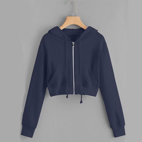 Cropped Zip Up Hoodie Women Long Sleeve Sweatshirt Casual Hooded Workout Jacket Teen girls Y2k Crop Tops Fall Outfits in Saudi Arabia