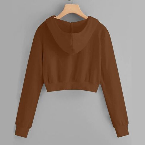 Cropped Zip Up Hoodie Women Long Sleeve Sweatshirt Casual Hooded Workout Jacket Teen girls Y2k Crop Tops Fall Outfits in Saudi Arabia