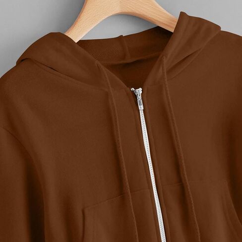 Cropped Zip Up Hoodie Women Long Sleeve Sweatshirt Casual Hooded Workout Jacket Teen girls Y2k Crop Tops Fall Outfits in Saudi Arabia
