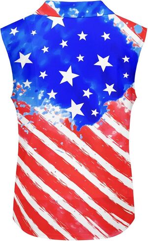 Womens American Flag 4th of July Flag Sleeveless Golf Shirt Athletic Tank Tops Ladies Casual Summer Patriotic US Flag Golf Wear Polo Tennis Shirts for Women Medium in Kuwait