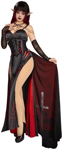 miccostumes Women's Costume Vampire Spider Cosplay Dark Gothic High Slit Dress Sleeves with Necklace in Saudi Arabia